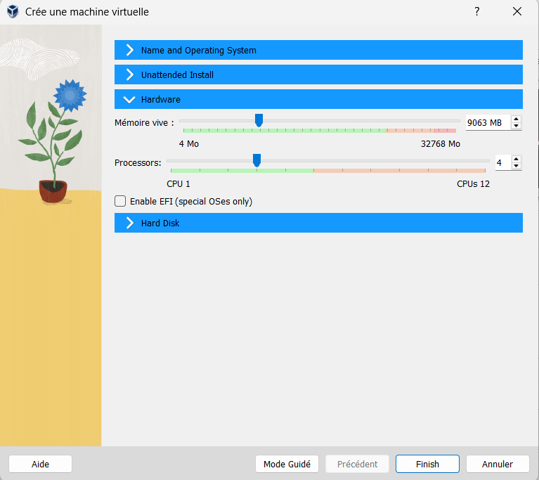 Configuration RAM et CPU dans VirtualBox